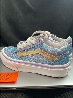 Vans Kids Glitter Low-Top Sneakers in Blue and Purple with Gold Stripe